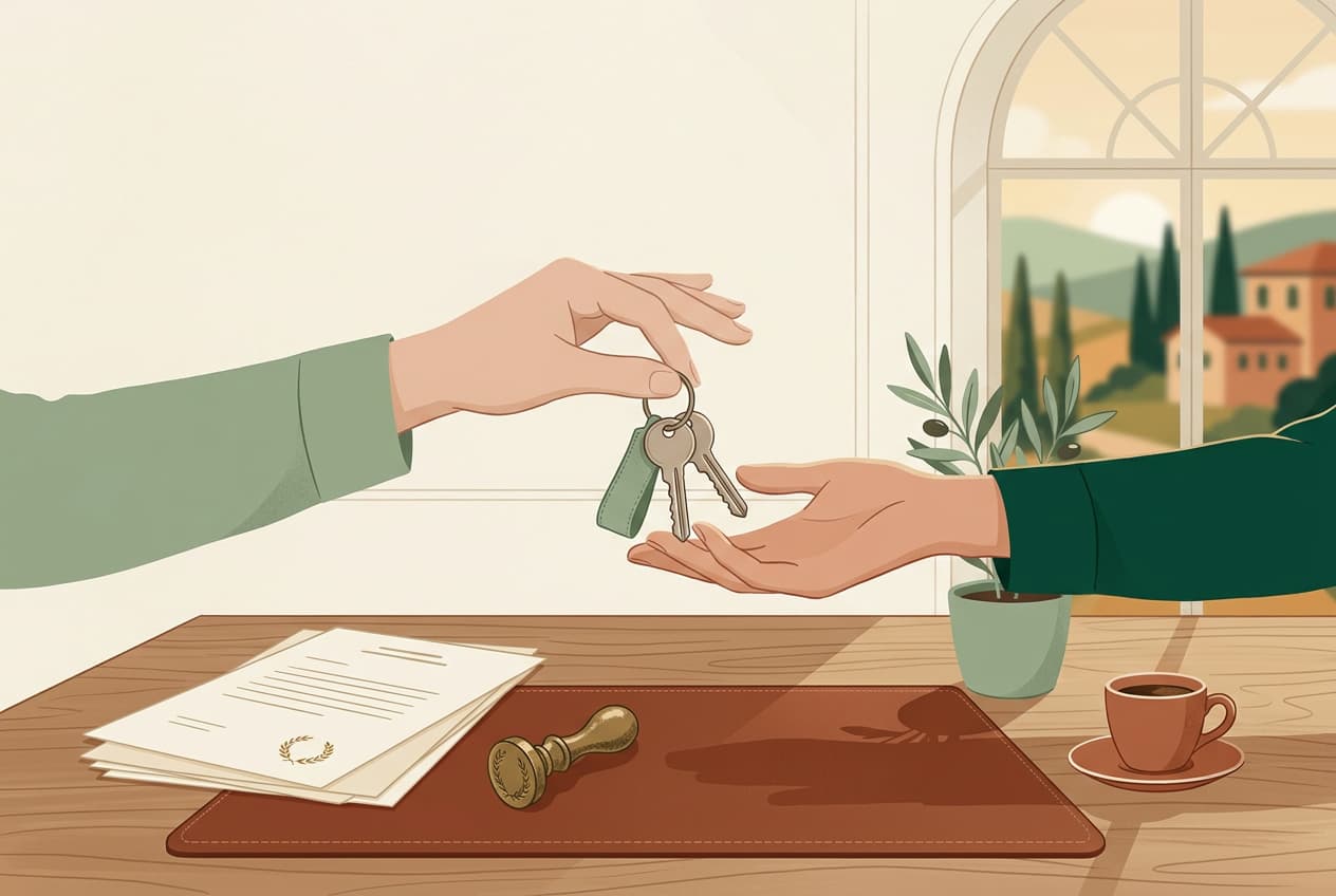 House keys handed over at the notary's desk