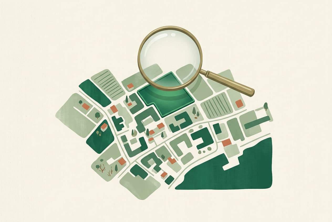 Magnifying glass over a cadastral map